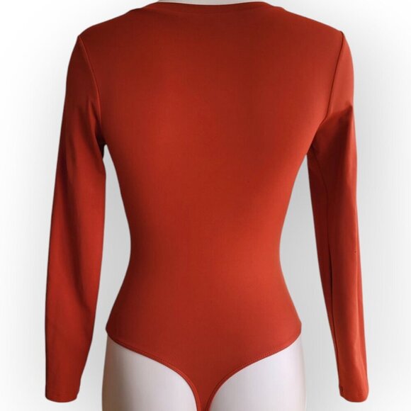 Aritzia Babaton Contour Orange Henley Bodysuit Size S - Picture 5 of 10